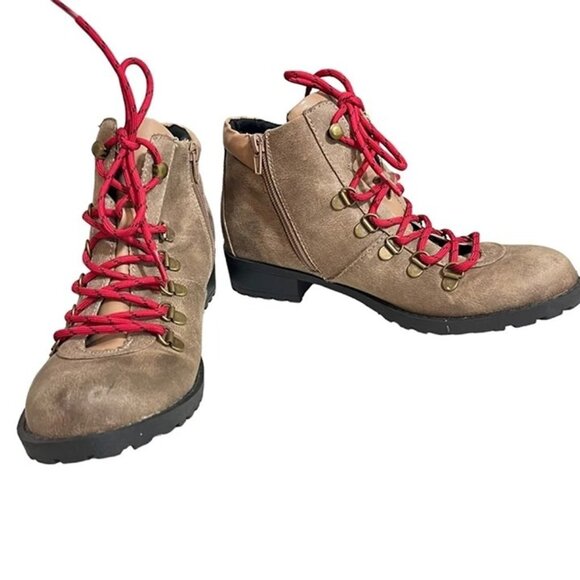 Diba boots women's 8.5 taupe brown gray leather lace up side zip ankle boot - Picture 1 of 8